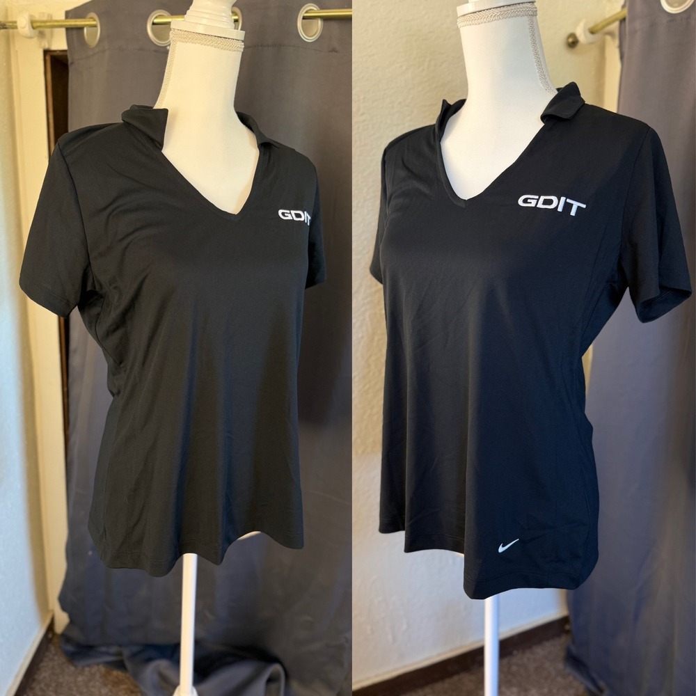 Nike Dri-FIT Black V-Neck Polo Shirt Womens Large  NWT - Picture 2 of 6